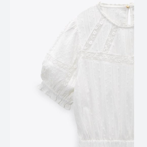 ZARA EMBROIDERED DOTTED MESH WHITE DRESS - Picture 3 of 8
